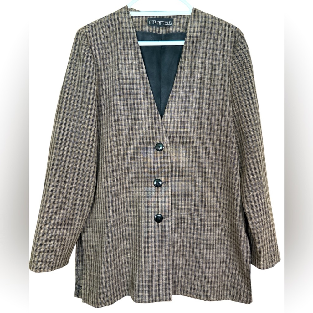 Vintage Braun Style Brown/Black Houndstooth Lightweight Blazer Medium